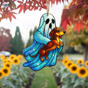 Dachshund Ghost ARCRYLIC Ornament, Trick or Treat Dog Decor, Dog Hanging, Spooky Pet Lover Gift, Halloween Dog, Dachshund Lover