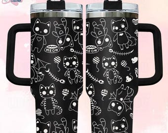 Cat Tumbler with Handle, Gothic Halloween Cat 40oz Tumbler, Spooky Kitty Cup, 40oz Black Cat, Horror Vibe, Halloween Gift, Halloween cat