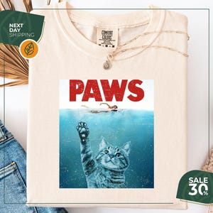 Comfort Colors® Paws Kitten Jaws Cute Cat Fun Shirt | Gift For Womens Mens | Unisex Top Adult Tee Vintage Music Best Movie OZ119