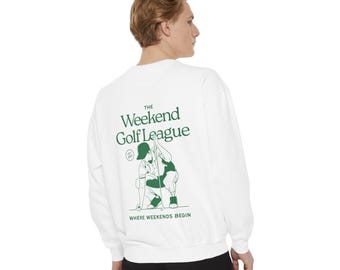 Sudadera de la Liga de Golf de Fin de Semana / ilustración de golf vintage, cuello redondo relajado