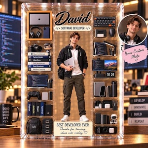 Placa de acrílico personalizada para desenvolvedor de software | Exibição personalizada com foto para programador | Presente para programador