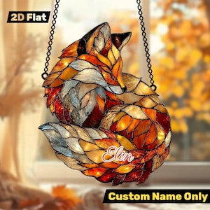 Sleeping Fox Acrylic Suncatcher, Rustic Fall Window Decor