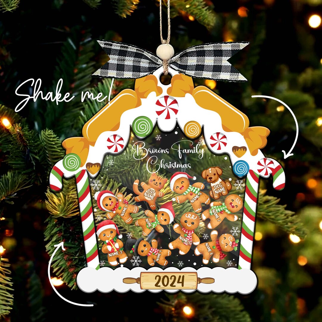 Personalized Gingerbread House Family Ornament With Pets 4D Shaking ...