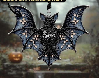 Floral Bat Acrylic Suncatcher, Gothic Halloween Decor