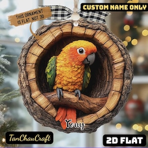 2D Flat 2025 Personalized Christmas Ornament – Wooden Sun Conure Parrot Gift For Bird Lovers