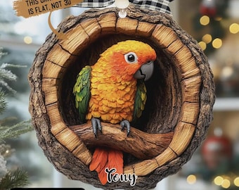 2D Flat 2025 Personalized Christmas Ornament – Wooden Sun Conure Parrot Gift For Bird Lovers