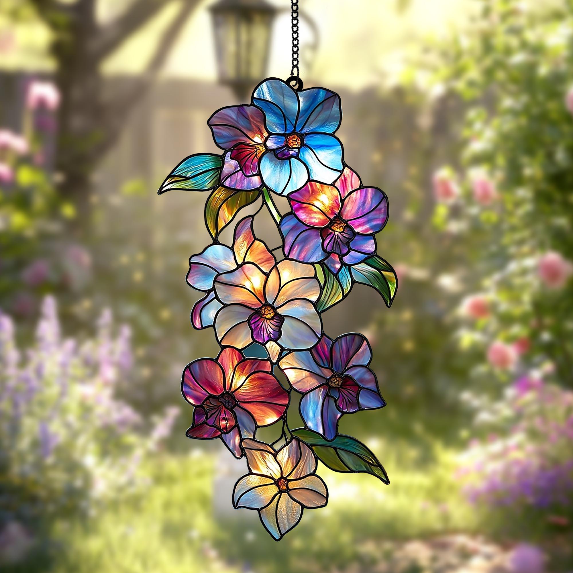 Acrylorchideen-Sonnenfänger, Faux-Buntglasblume, die für Hof oder Küche, perfektes Blumengeschenk für Mutter, bunte Blumenkunst hängt