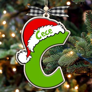 Adorno de madera con letras navideñas personalizadas, adorno con inicial con nombre personalizado, recuerdo familiar 2024, adorno con monograma del alfabeto, regalo de Navidad