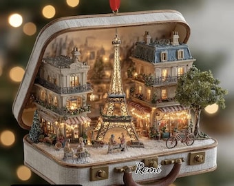 2D Paris Koffer Ornament, Eiffelturm Diorama, Reiseszene Dekor