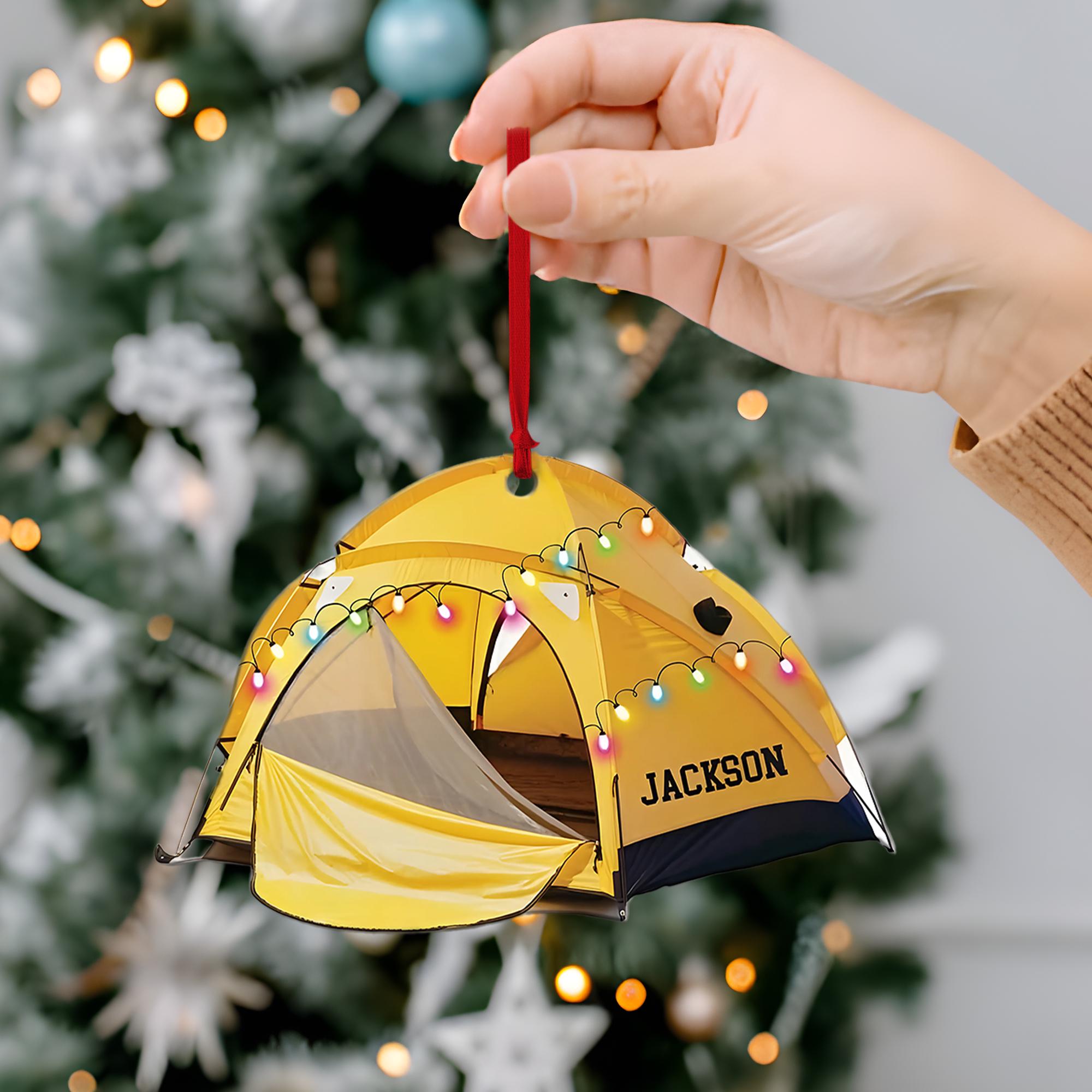 Personalized Camping Tent Christmas Ornament, Funny Camping Hanger, Camping Flat 2D Ornament, Happy Camper Key Chain, Gift For Camping Lover
