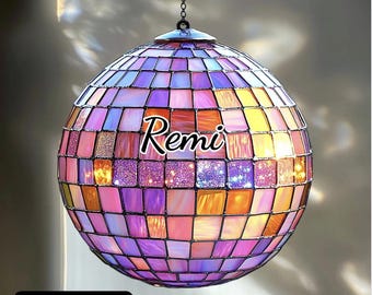 Rosa Mosaik Disco Ball Suncatcher - Glasmalerei zum Aufhängen (2D Flach)