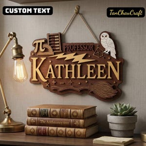 Aangepaste houten naambord professor, wiskundeuil klasdecor, cadeau leraar