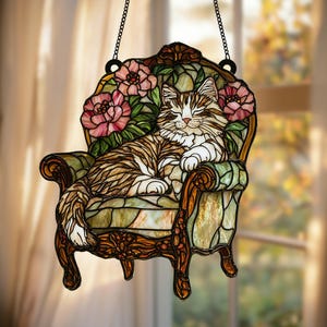 Long-Haired Cat Faux Stained Glass Suncatcher, Window Hanging Acrylic Cat Decor, Cute Cat Lover Gift for Mom