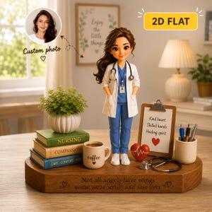 Op maat gemaakte bobblehead van een dokter, gepersonaliseerd beeldje van een medisch professional, decoratie voor de dokterspraktijk, afstudeercadeau, cadeau ter waardering van zorgpersoneel