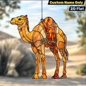 Decorazione da finestra 2D in acrilico piatto a forma di cammello - Acchiappasole con animale selvatico effetto vetro colorato, regalo decorativo mediorientale con animali per gli amanti dell'avventura