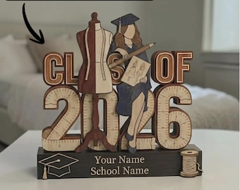 Decoración de graduación de moda personalizada, letrero de escritorio de madera de la promoción de 2026, regalo de graduación personalizado