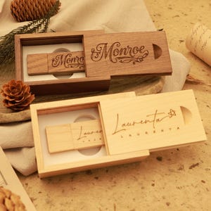 Personalized Wooden USB Flash Drive Walnut & Maple Engraved USB 3.0, 4GB-128GB with Gift Box, Unique Tech Gift for Students Professionals