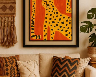 Leopard Print, Bold Animal Wall Art, Colorful Tribal Illustration, Modern Naive Art, Statement Home Decor, Printable Art