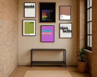 Minimalist typography poster set, modern quote prints pack, neutral & bold wall art, digital download