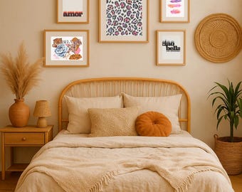 Colorful leopard print wall art set, fashion printable posters, italian quote prints, boho chic gallery wall, digital download