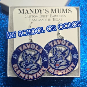 Custom School Spirit Earrings: 3D Printed Resin Coated Mascot Bow