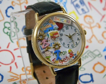 Daycare Provider Watch with book, truck, doll, heart, boy, and girl, gift