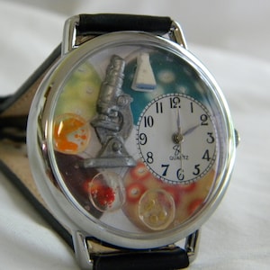 Microbiologist Watch with microscope beaker and petri dishes graduation gift image 1