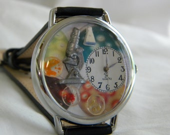 Microbiologist Watch with microscope beaker and petri dishes graduation gift