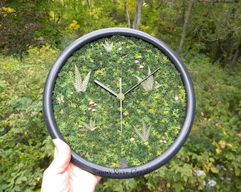 Moss Clock with Turtle, Fairy, Gnome, Tiny Door, Butterfly, ferns, mushrooms, stone, sticks, home decoration