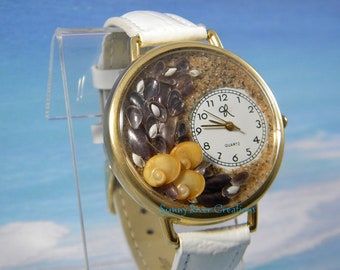 Seashell Flower Watch, seashells, flowers, sea, ocean, beach, vacation, gift