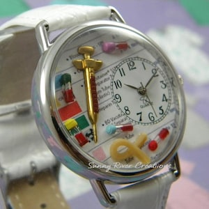 Phlebotomy Phlebotomists Watch with Syringe Tiny Vials and Tourniquet, nurse, clinic, hospital, gift