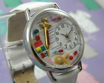 Phlebotomy Phlebotomists Watch with Syringe Tiny Vials and Tourniquet, nurse, clinic, hospital, gift