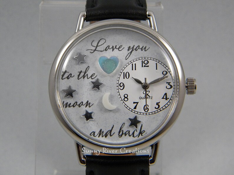 Valentine Love you to the moon and back. 2 Different versions. Glow in the dark moon, twinkly stars heart, Valentine anniversary birthday image 4