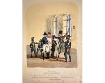 Uniformen. Deutsches und ungarisches Regimentserziehungshaus, Handkolorierte Farblitographie Eckert und Monten. Kaiserthum ÖSTERREICH. 1838