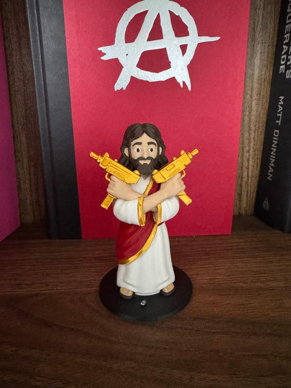 Uzi Jesus Figurine, Dungeon Crawler Carl HeyZoos Gold Edition, 3D Printed DCC Statue, Funny LitRPG Bookshelf Decor and Fan Gift view 2