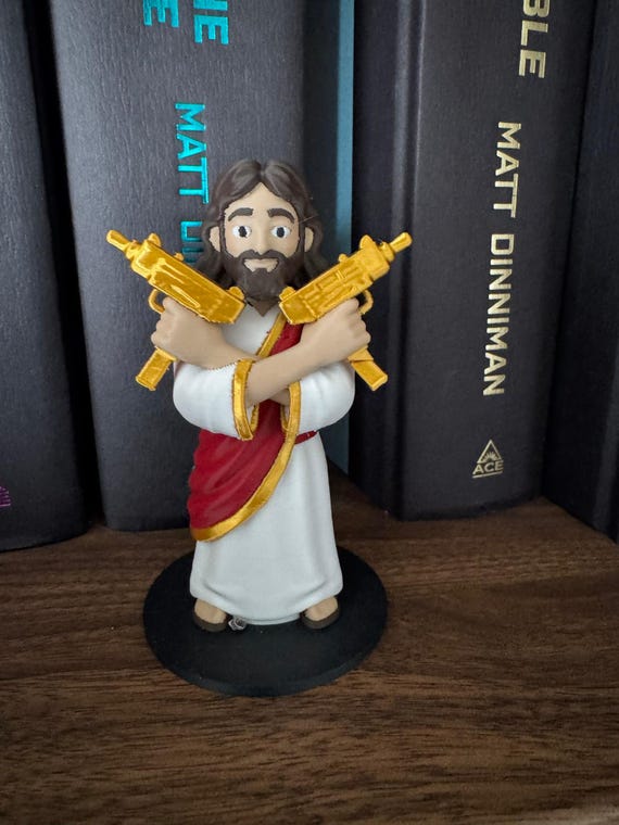 Uzi Jesus Figurine, Dungeon Crawler Carl HeyZoos Gold Edition, 3D Printed DCC Statue, Funny LitRPG Bookshelf Decor and Fan Gift view 3