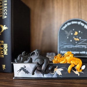 Sleeping Dragon Bookshelf Sitter | Dragon Bookshelf Decor | Multicolor Dragon Figurine | Fourth Wing Inspired | Black and Gold Dragons