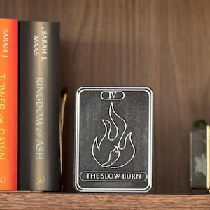 Book Straightener Sign | Shelf Organizer | Alignment Tool | Slow Burn Bookshelf Sign | Book Tarot Card 3D Printed Bookshelf Decor Gift