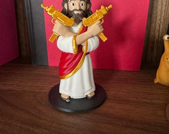 Uzi Jesus Figurine, Dungeon Crawler Carl HeyZoos Gold Edition, 3D Printed DCC Statue, Funny LitRPG Bookshelf Decor and Fan Gift