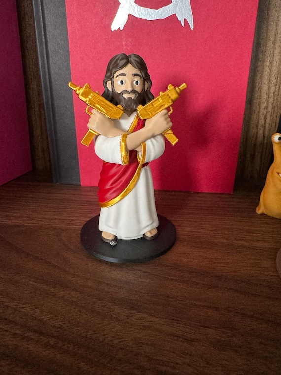 Uzi Jesus Figurine, Dungeon Crawler Carl HeyZoos Gold Edition, 3D Printed DCC Statue, Funny LitRPG Bookshelf Decor and Fan Gift