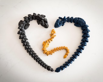 Black, Blue and Gold Flexi Dragons | Fourth Wing Set | 3D Print Articulating Dragons Bookshelf Decor