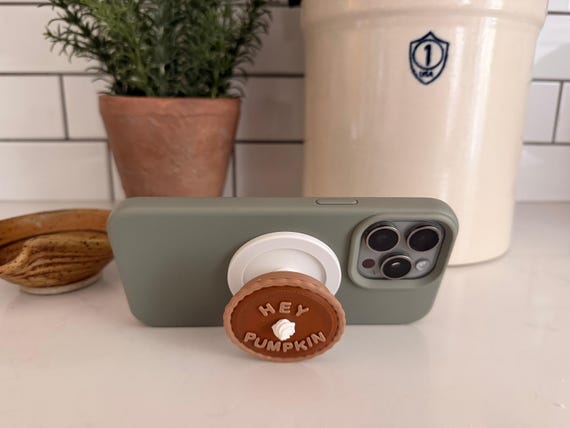 Hey Pumpkin Pie Phone Grip: 3D Printed Retractable MagSafe Compatible Fall Phone Grip view 3