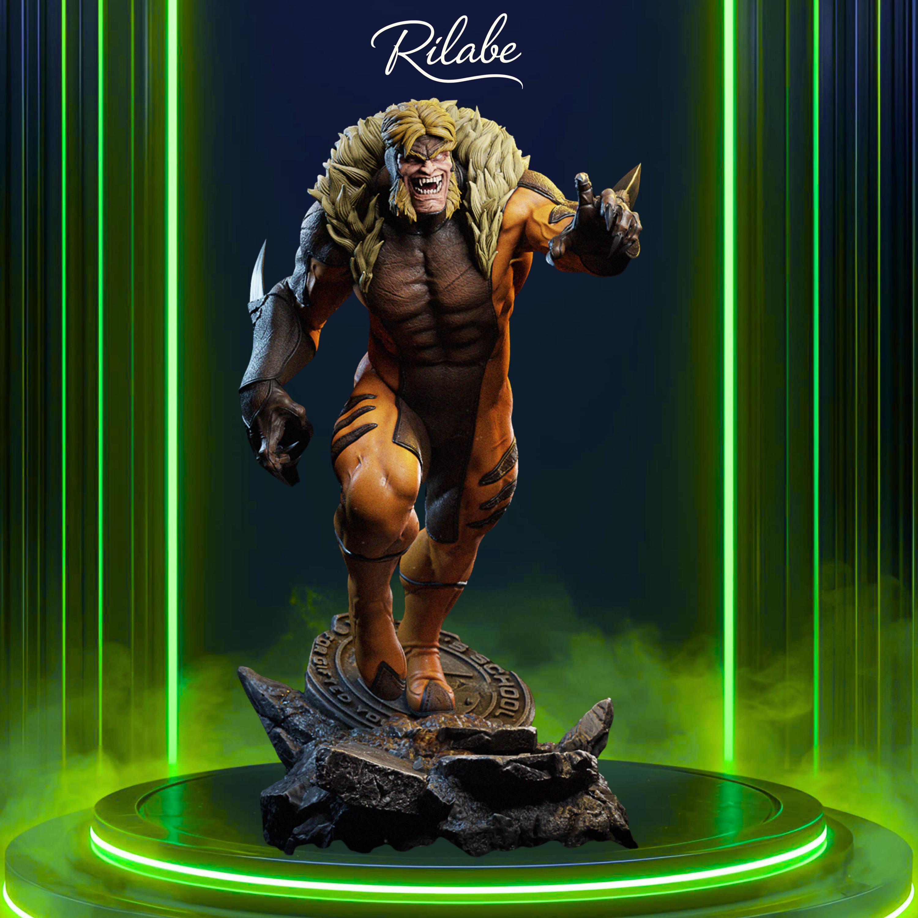 Sabretooth Fanart STL Statue | 1/6 Scale | Ferocious Roar on Rock