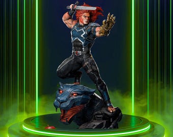 Epic Feline Hero Fanart STL Statue + Bust | 1/6 Scale | Warrior with Sword & Mecha Panther Base | 3D STL Print File Model Download