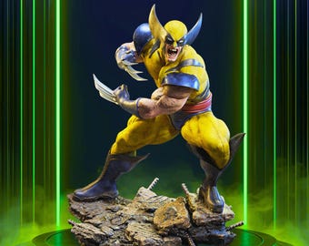 Wolverine Fanart STL-standbeeld | Schaal 1/6 | Geklauwde gevechtshouding op rotsbasis | 3D STL-afdrukbestand Model downloaden