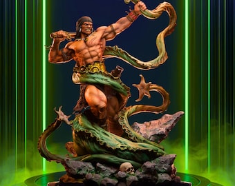 Conan the Barbarian Fanart STL Statue | 1/6 Scale | Sword and Jungle Tentacle Diorama Base | 3D STL Print File Model Download