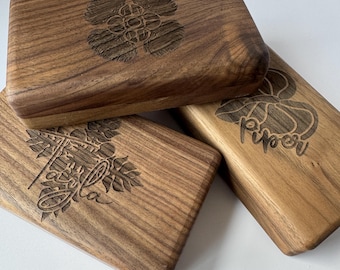 Custom Engraved Jewelry Box Solid Walnut Mini Case Magnetic Closure Velvet Lining Elegant Gift for Women Hawaii Original Art Made in Hawai'i