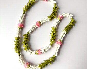 Rose Forever Lei with Pakalana and Crown Flower Maui Rose Lightweight Clay Floral Hawaii Celebration Wedding Realistic Made in Hawaiʻi
