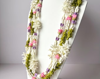 Mixed Flower Forever Lei Pikake Crown Flower Pakalana Rose Birthday Wedding Graduation Lei Realistic Hawaii Lightweight Floral Hawaiʻi Made