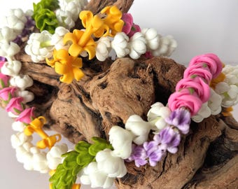 Rainbow Twist Forever Lei Clay Flower Pikake Crown Pakalana Puakenikeni Rose Graduation May Day Realistic Hawaii Lightweight Hawaiʻi Made